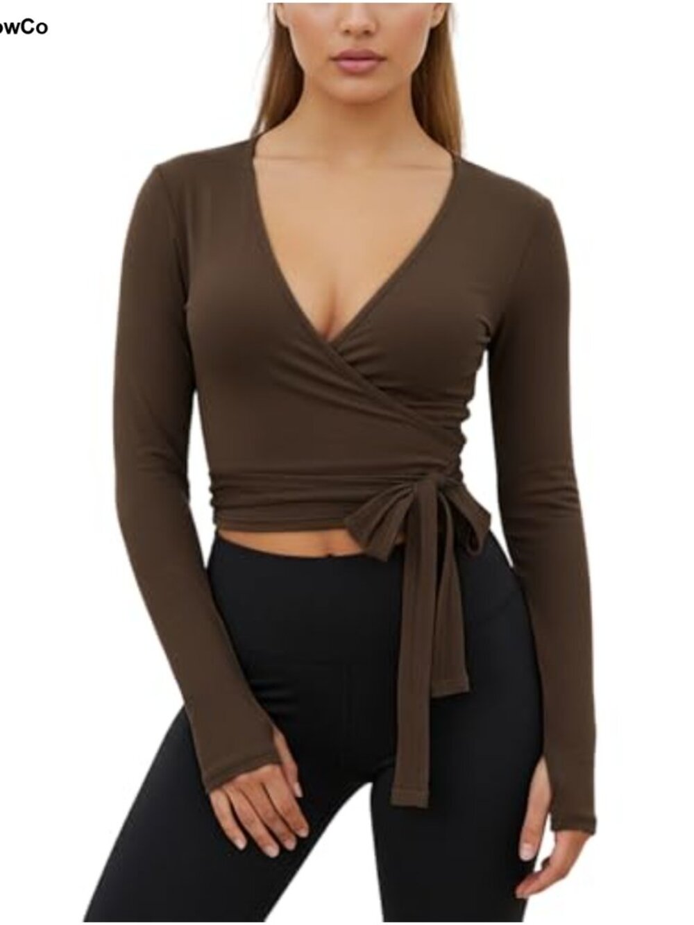 Women's 3/4 Sleeve Cross Wrap V-Neck Tie Front Blouse - Polyester Elastane